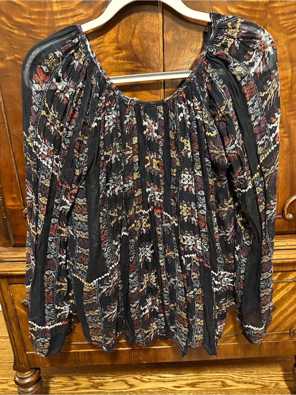 Free People Black Printed Peasant Blouse - Picture 3 of 3